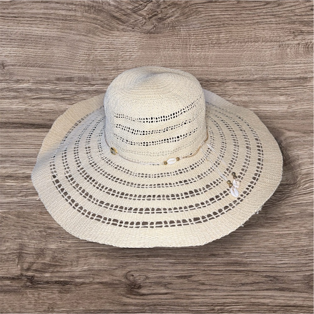 No Brand Elegant Cream Sun Hat with Accent Shells